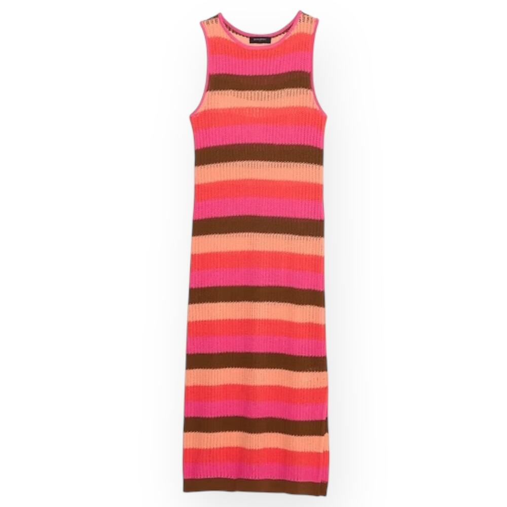 New $120 BANANA REPUBLIC Open-Stitch Midi Sweater Knit Dress Striped Pool Beach - Picture 9 of 14